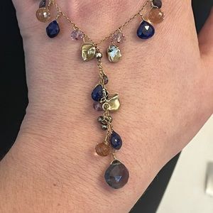 Rapz 14K GF gold Y necklace crystals pearls